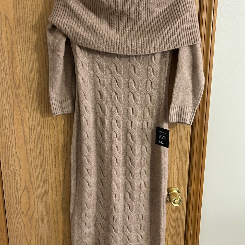Lulu's Elegant Tan Cable Knit Sweater